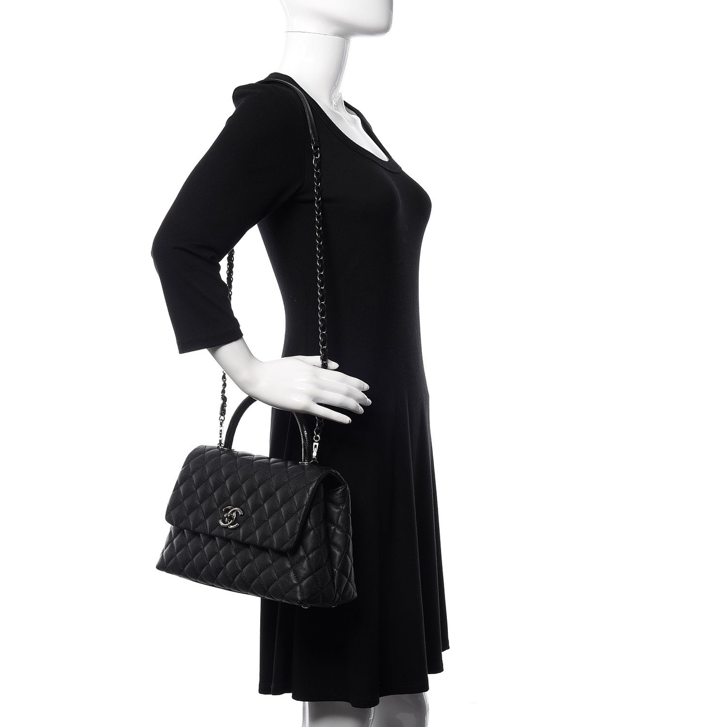 Caviar Lizard Quilted Small Coco Handle Flap Black