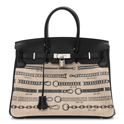 Hermes Swift Toile De Camp Dechainee Birkin 35 Black 1 of 12