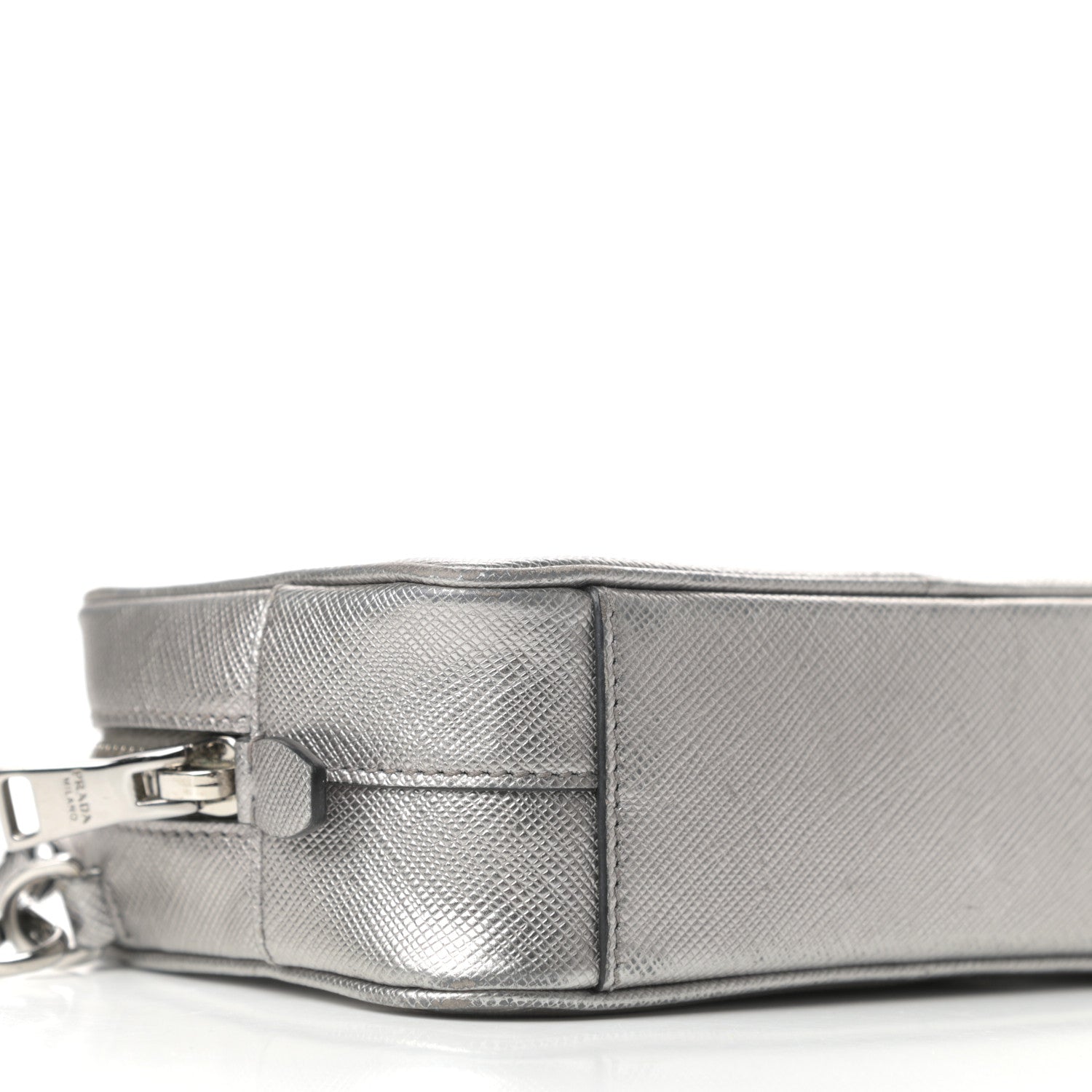 Prada Metallic Saffiano Lux Mini Camera Crossbody Bag Cromo 7 of 9