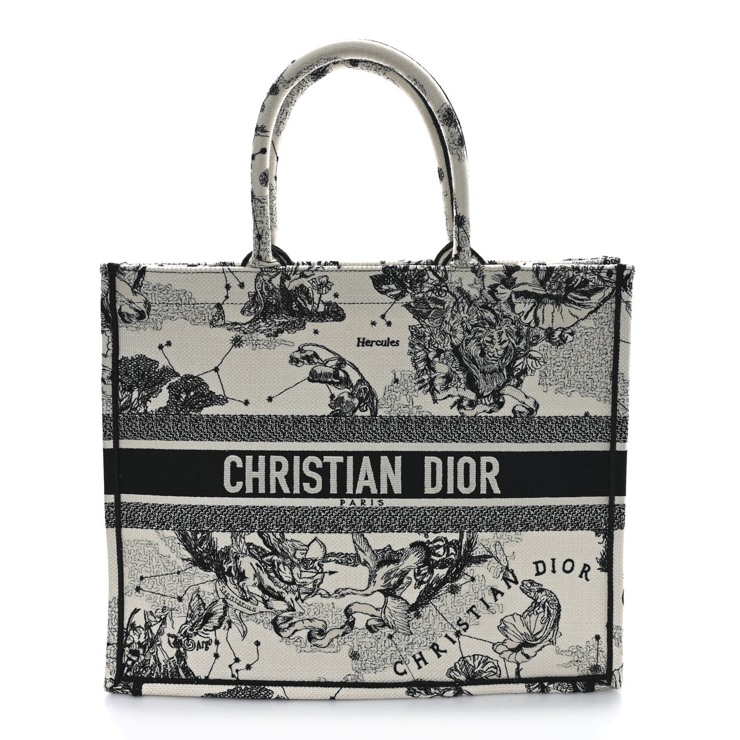 Canvas Embroidered Large Zodiac Toile De Jouy Book Tote Latte