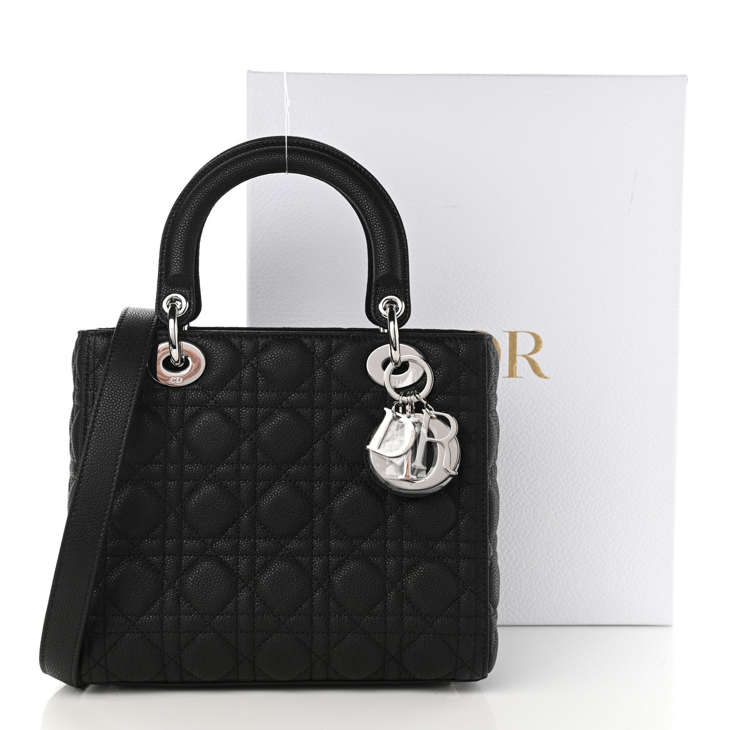Grained Calfskin Cannage Medium Lady Dior Black