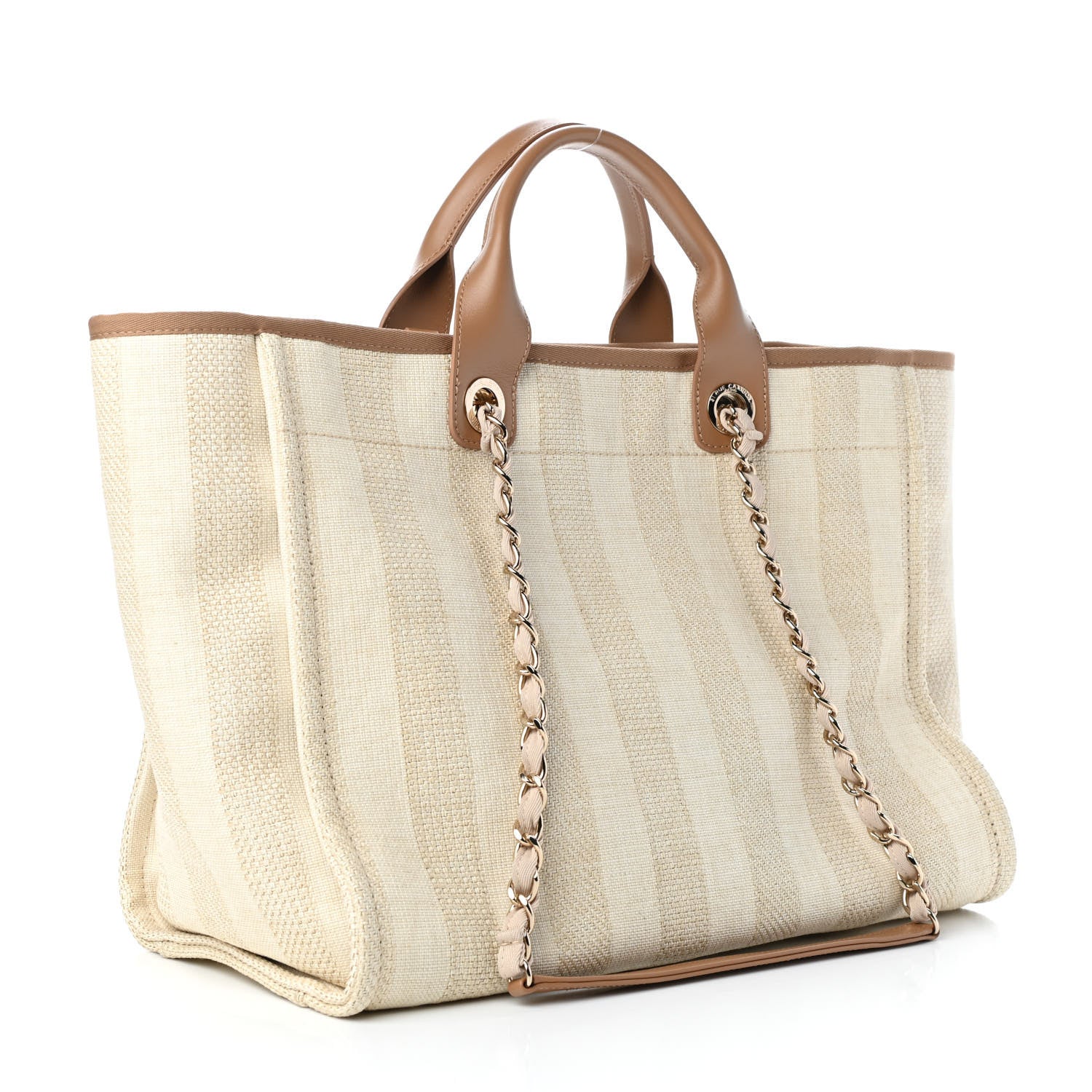 Chanel Mixed Fibers Striped Medium Deauville Tote Beige 3 of 10