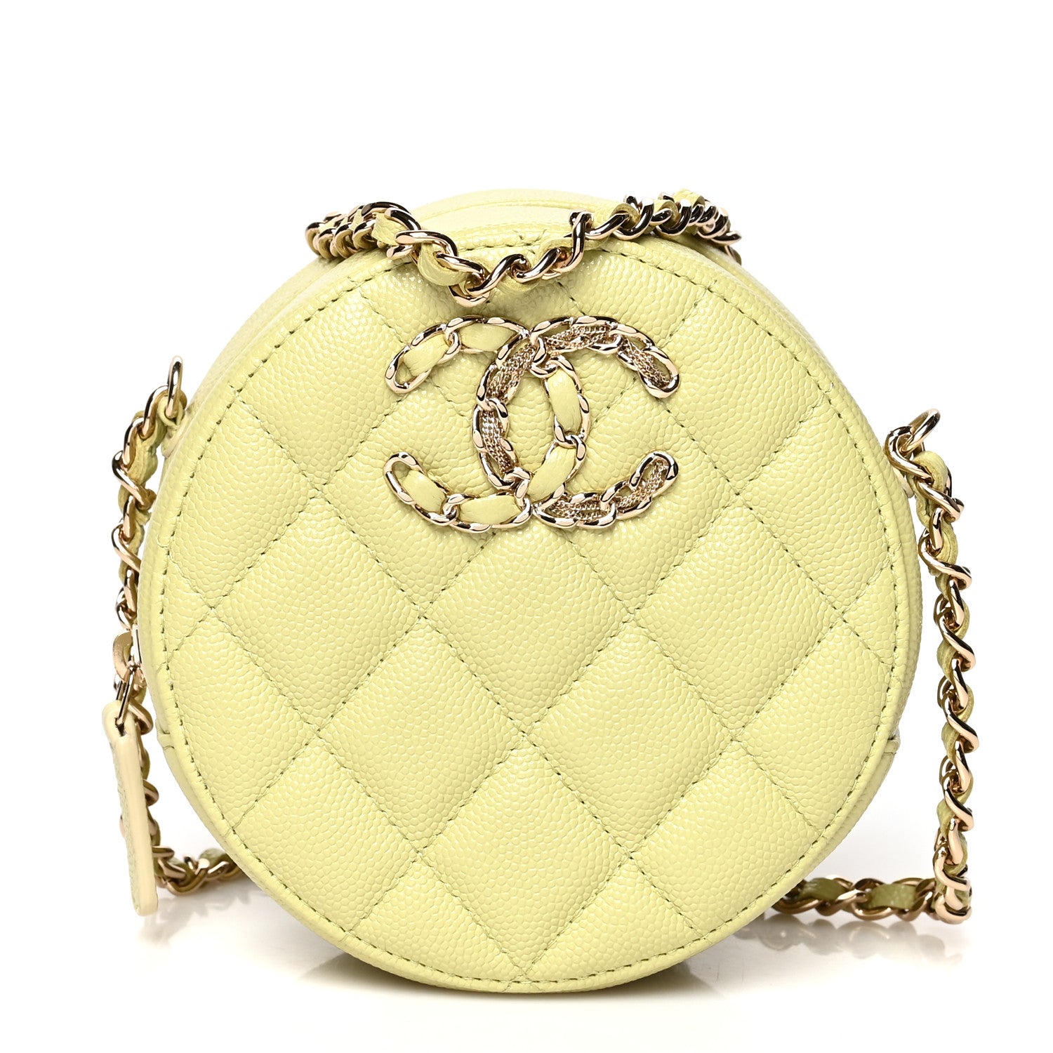 Chanel Caviar Quilted French New Wave Round Clutch With Chain Light Green 1 of 10