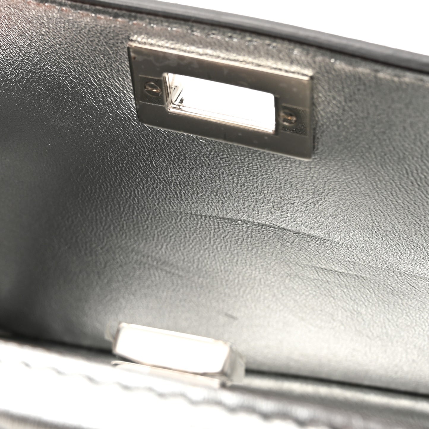 Crystal Vitello Laminato FF Petite Peekaboo I SEE U Satchel Crystal Argento