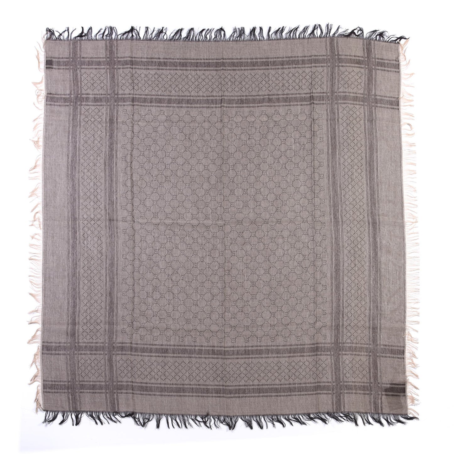 Wool Silk GG Monogram Diamante Plaid Surviee Shawl Beige Dark Brown