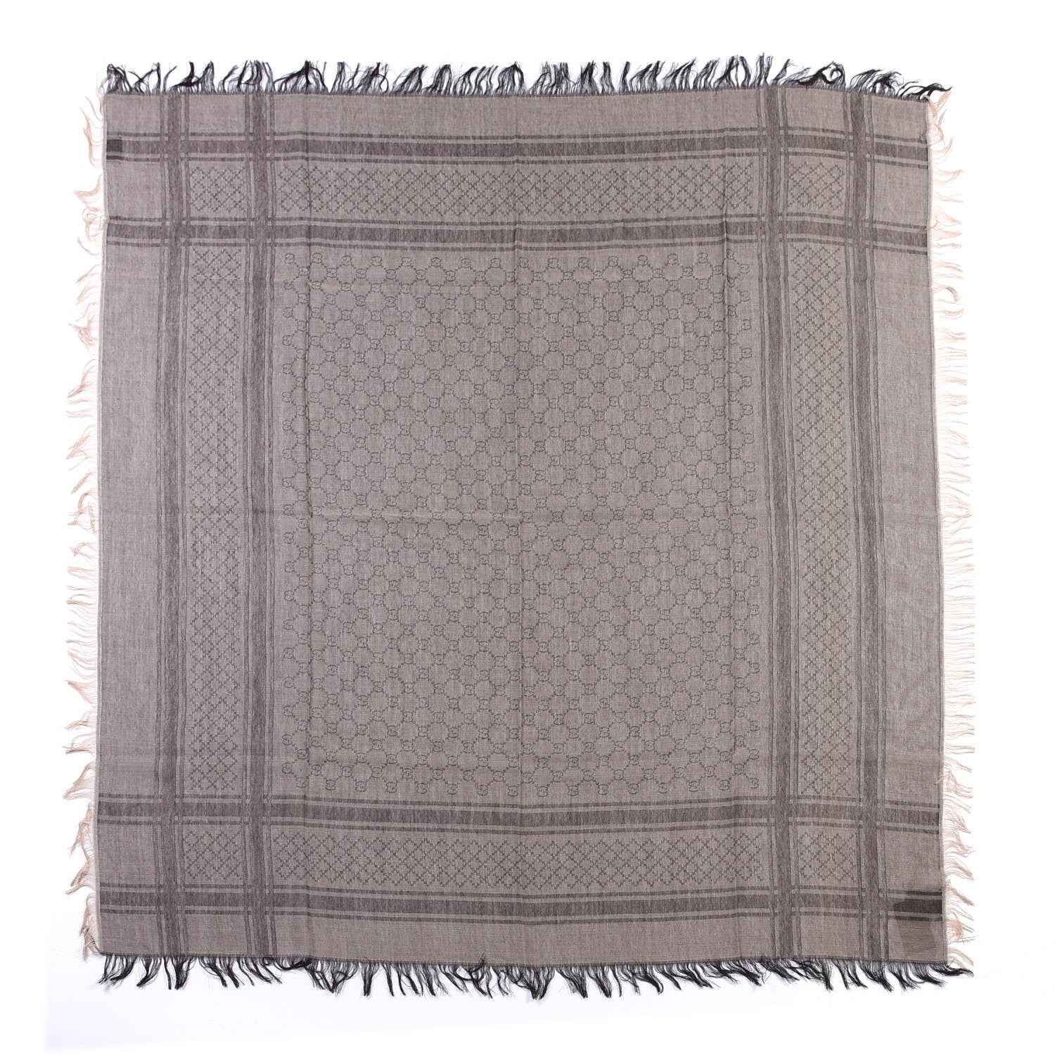 Gucci Wool Silk GG Monogram Diamante Plaid Surviee Shawl Beige Dark Brown 1 of 4