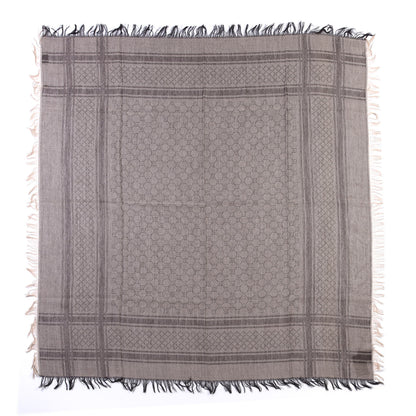 Gucci Wool Silk GG Monogram Diamante Plaid Surviee Shawl Beige Dark Brown 1 of 4