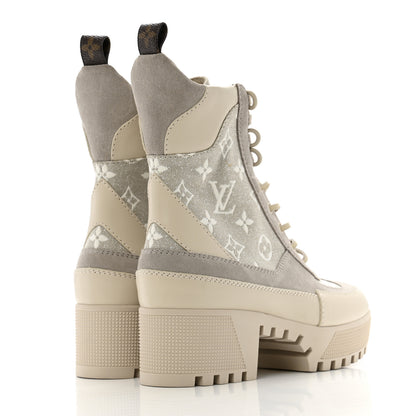 Louis Vuitton Suede Calfskin Laureate Platform Desert Boots 37 Taupe 5 of 11