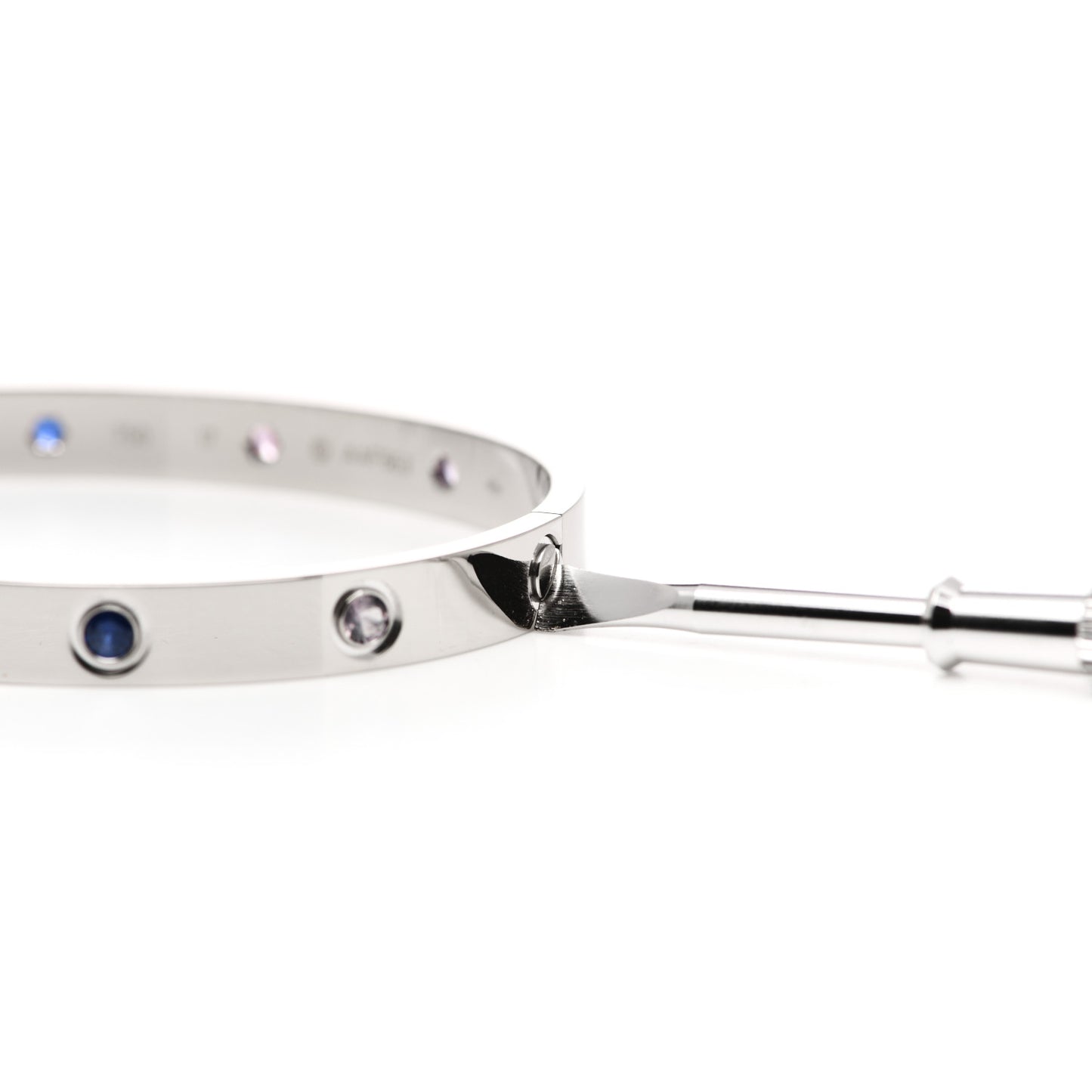 18K White Gold Aquamarine Sapphire Spinel Amethyst LOVE Bracelet 17