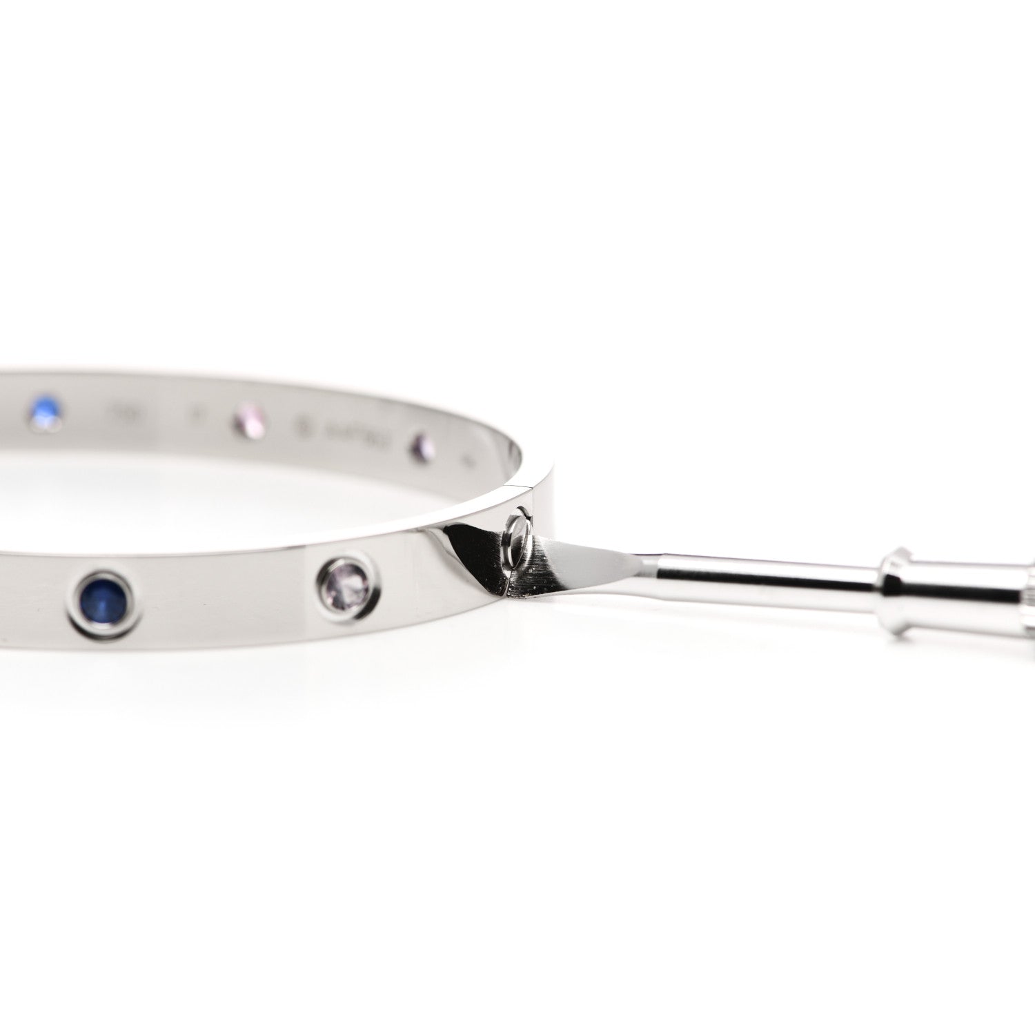Cartier 18K White Gold Aquamarine Sapphire Spinel Amethyst LOVE Bracelet 17 5 of 8