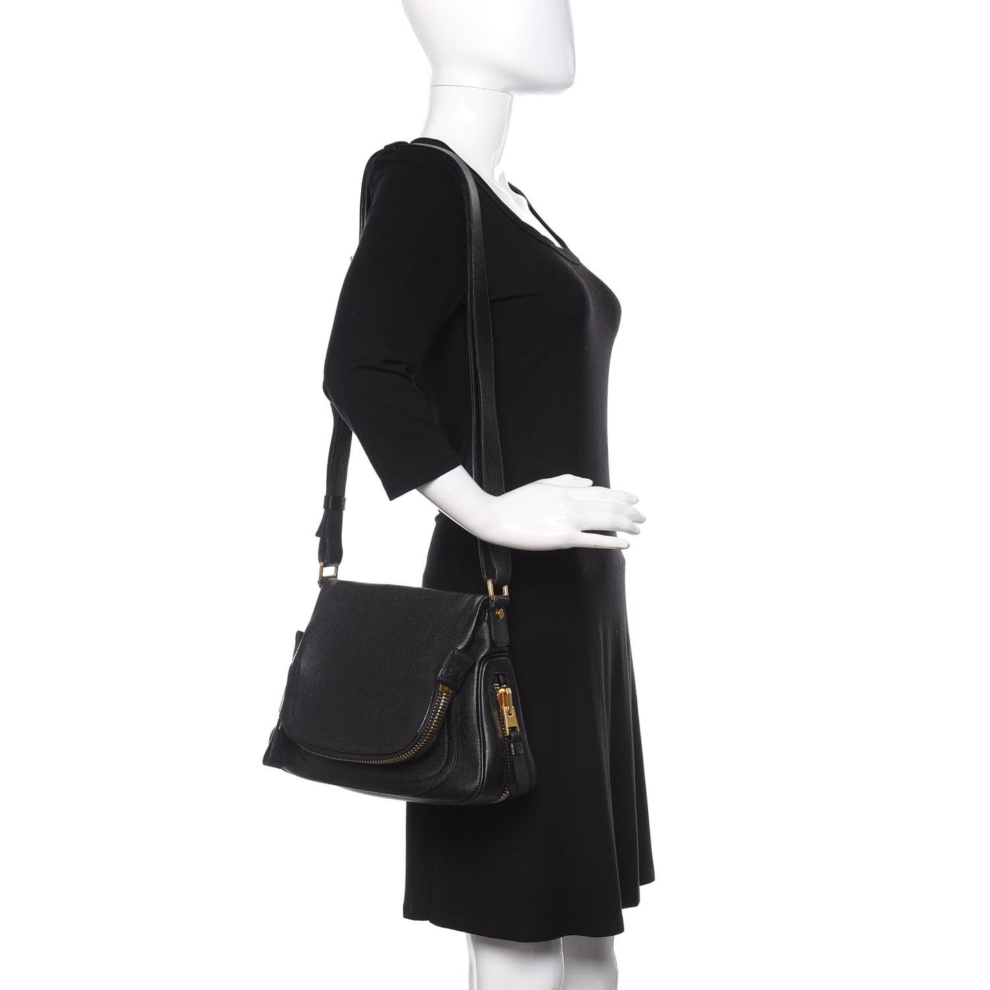 Grained Calfskin Medium Jennifer Crossbody Bag Black