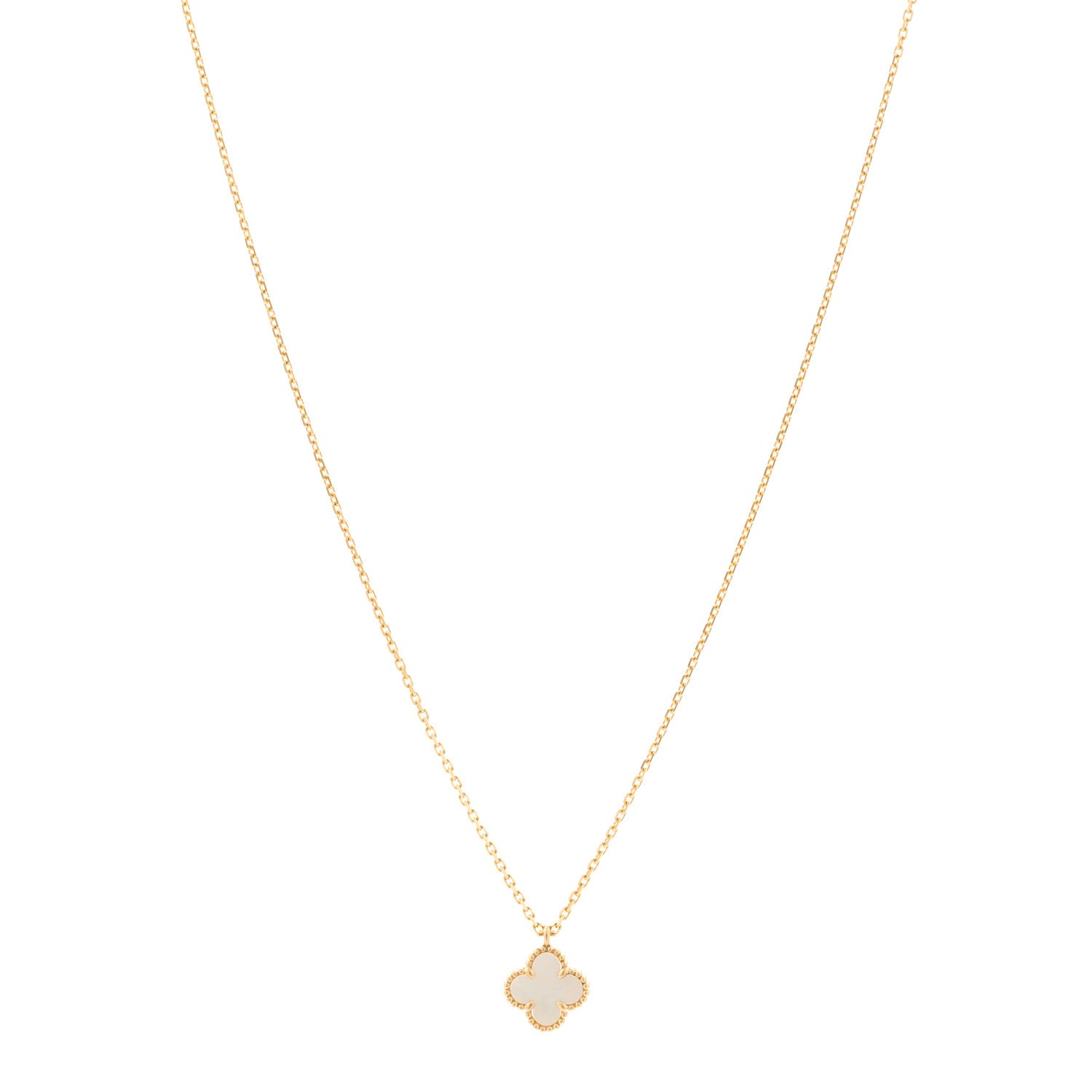 Van Cleef & Arpels 18K Yellow Gold Mother of Pearl Sweet Alhambra Pendant Necklace 1 of 5