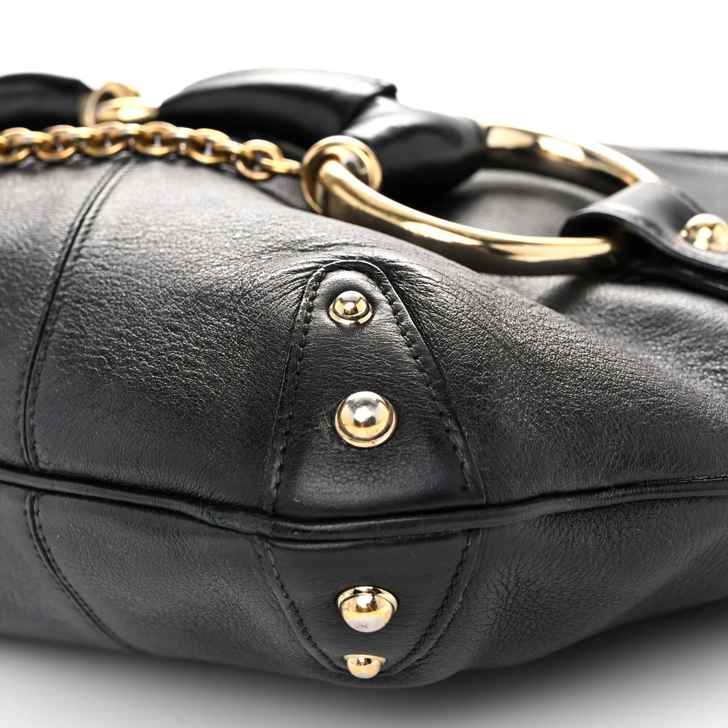 Gucci Calfskin Horsebit Chain Hobo Black 10 of 15