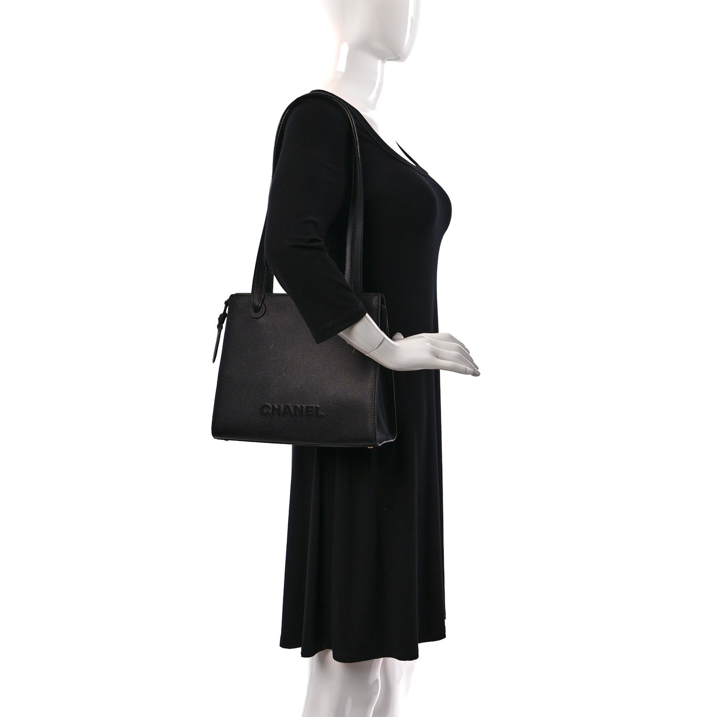 Grained Calfskin Logo Shoulder Bag Black
