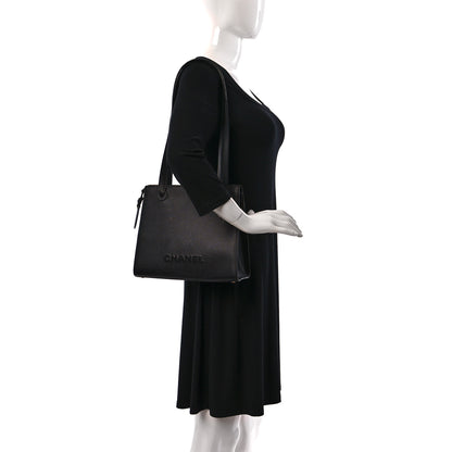 Chanel Grained Calfskin Logo Shoulder Bag Black 2 of 8