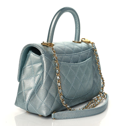 Chanel Metallic Caviar Quilted Mini Coco Handle Flap Light Blue 3 of 11