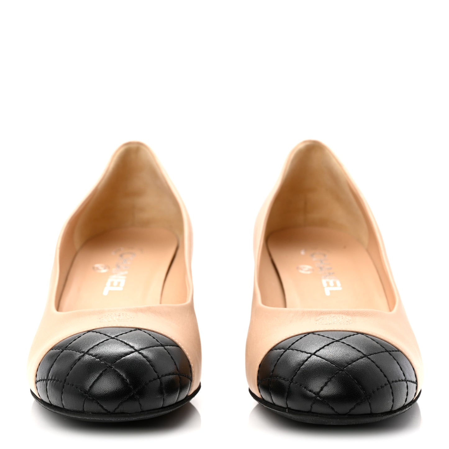 Lambskin Pearl Quilted Cap Toe Pumps 40 Beige Black