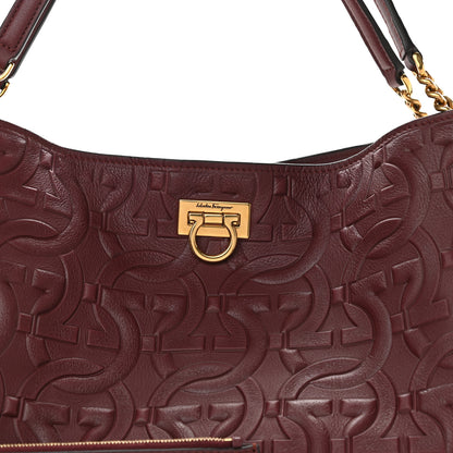 Salvatore Ferragamo Calfskin Gancini Embossed Trifolio Tote Bag Burgundy 9 of 11