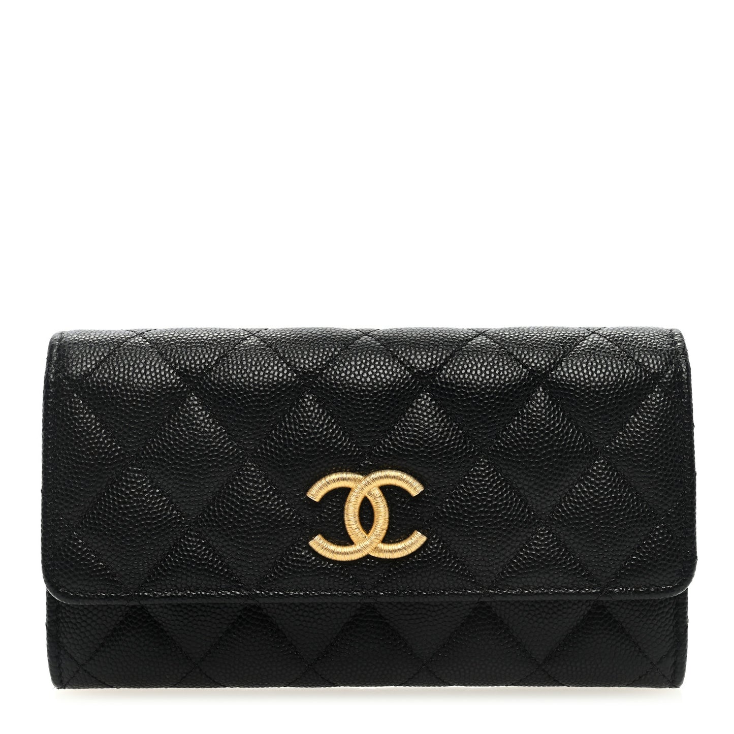 Caviar Quilted Textured CC Flap Wallet Black