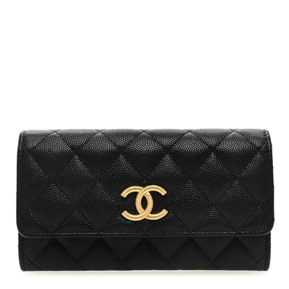 Chanel Caviar Quilted Textured CC Flap Wallet Black 1 of 7