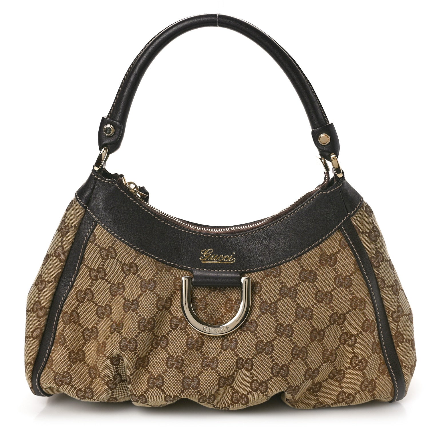 Gucci Monogram Medium D Gold Ring Hobo Dark Brown 1 of 10