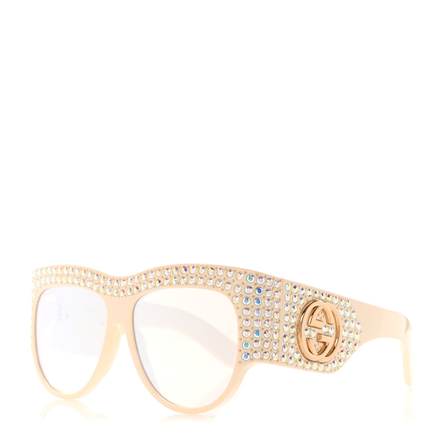 Gucci Acetate Crystal Oversize Hollywood Forever Sunglasses GG0144S Ivory 1 of 9