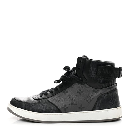 Louis Vuitton Calfskin Monogram Eclipse Mens Rivoli High Top Sneakers 10 Black Grey 1 of 9