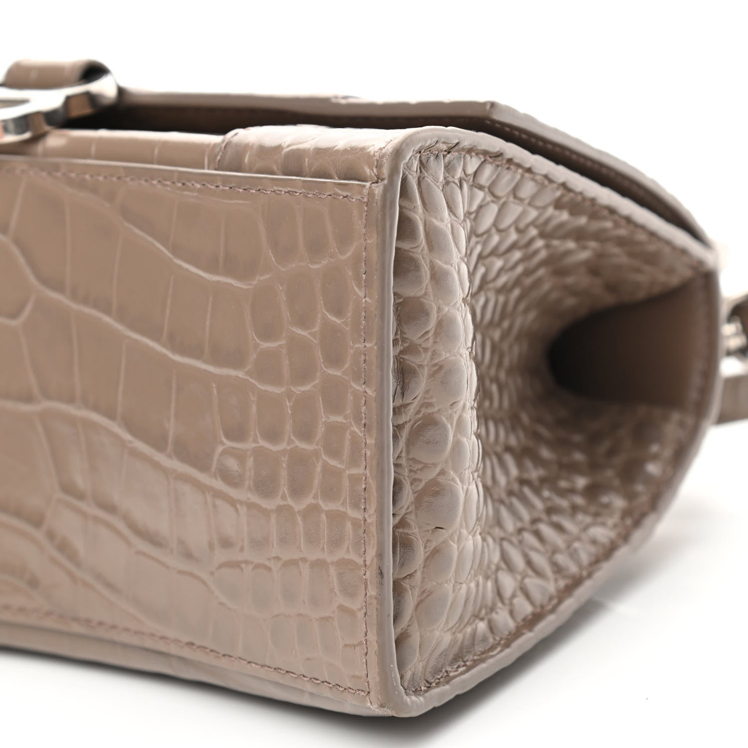 Balenciaga Shiny Calfskin Crocodile Embossed Small Hourglass Top Handle Bag Mink Grey 9 of 11