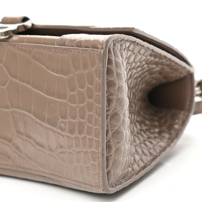 Balenciaga Shiny Calfskin Crocodile Embossed Small Hourglass Top Handle Bag Mink Grey 9 of 11