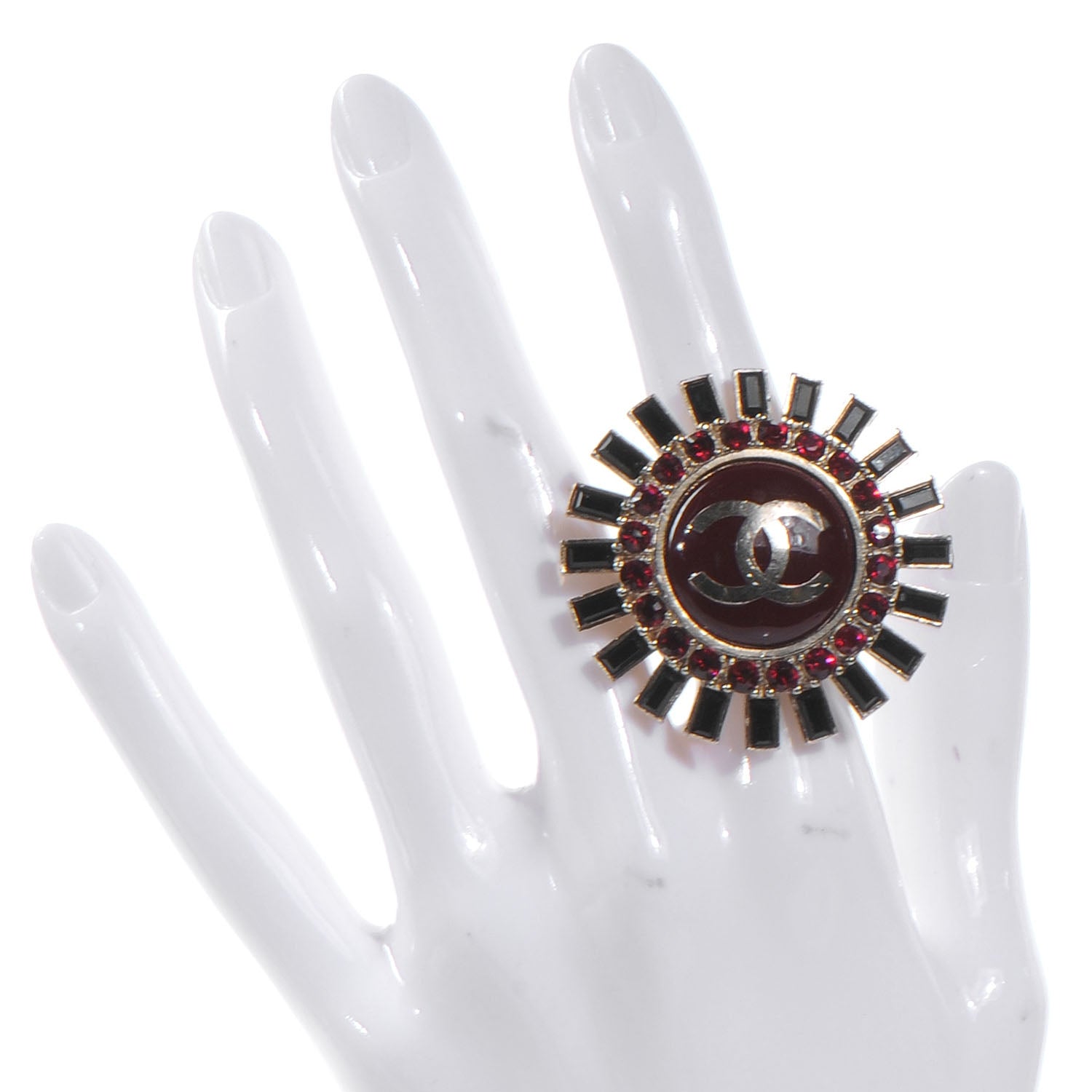 Chanel Enamel CC Crystal Baguette Ring 6.5 Gold 2 of 5