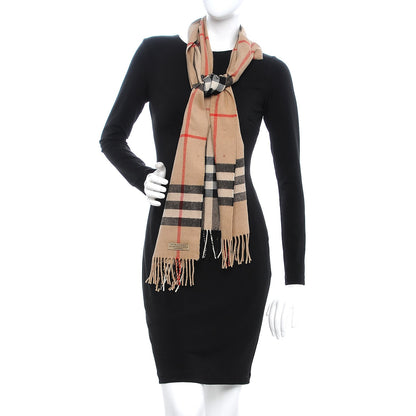 Burberry Cashmere Classic Check Fringe Scarf Camel 2 of 9
