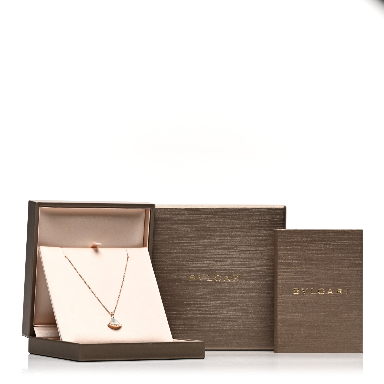 Bulgari 18K Rose Gold Diamond Mother of Pearl Divas' Dream Pave Pendant Necklace 5 of 5