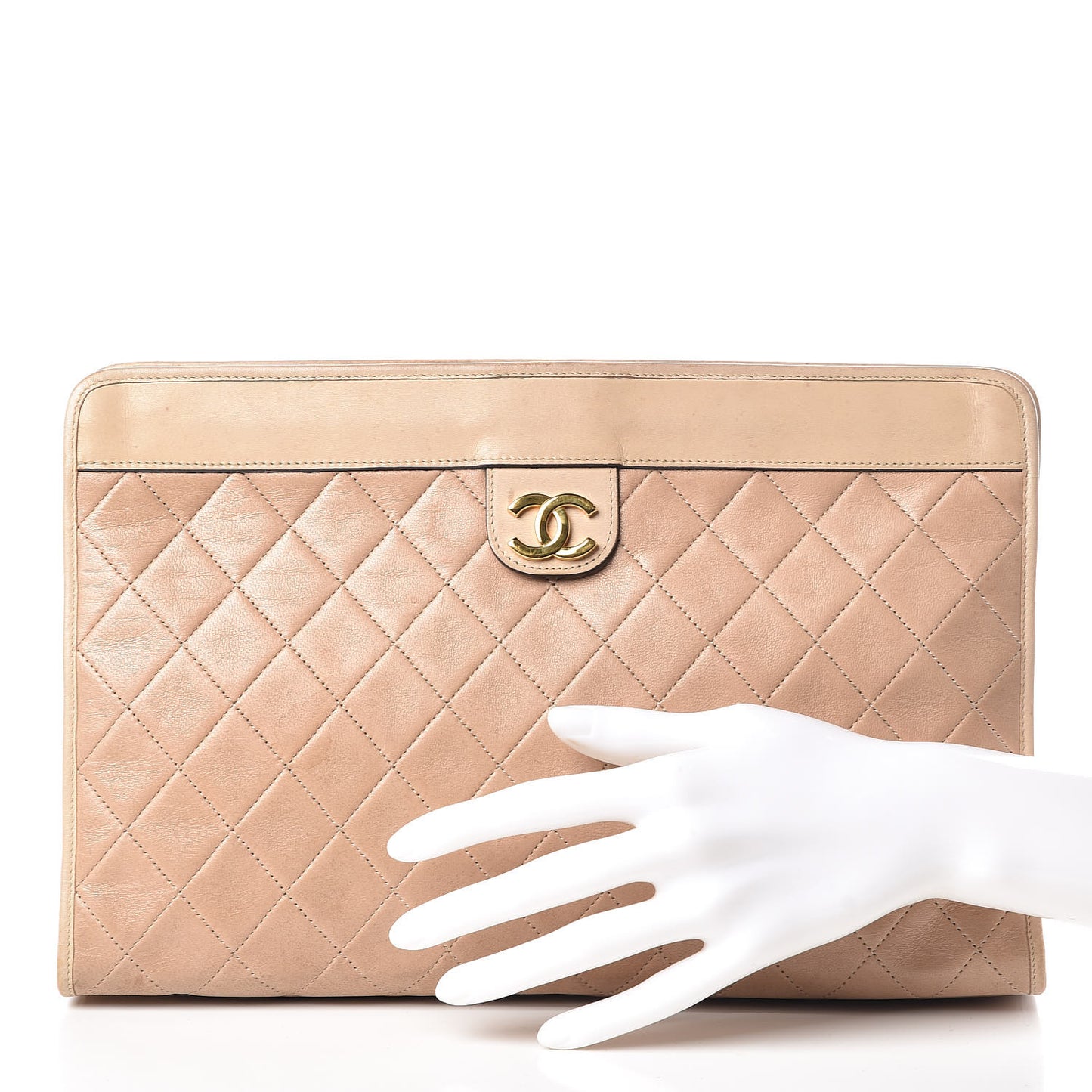 Lambskin Quilted Clutch Beige