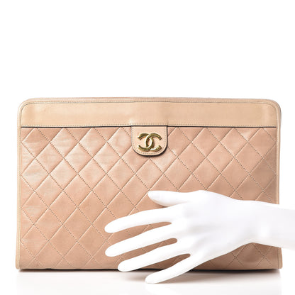 Chanel Lambskin Quilted Clutch Beige 2 of 16