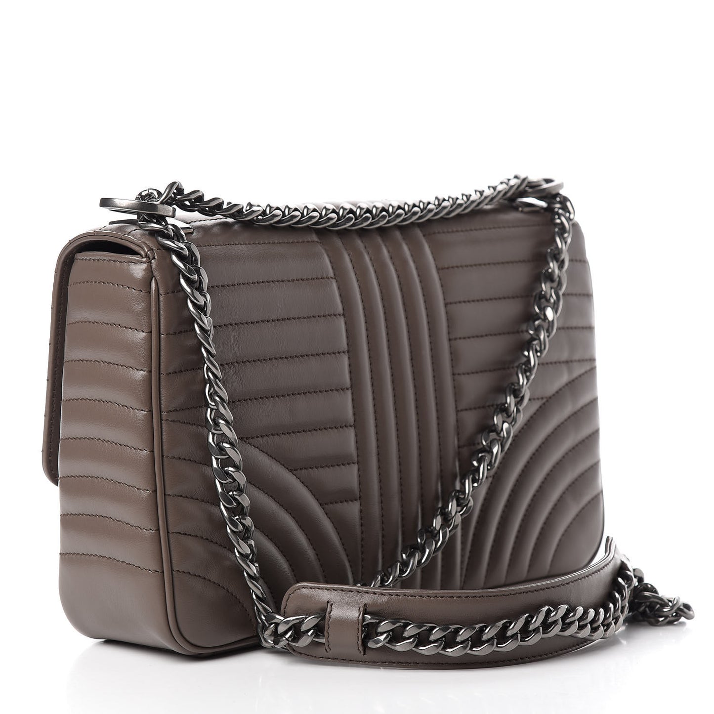 Soft Calfskin Impunture Diagramme Large Chain Flap Shoulder Bag Bambu