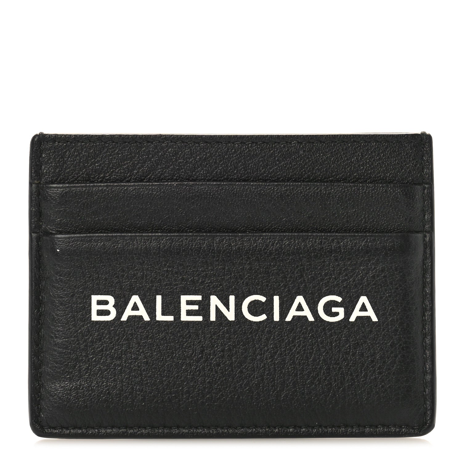 Balenciaga Grained Calfskin Logo Everyday Card Holder Black White 1 of 7