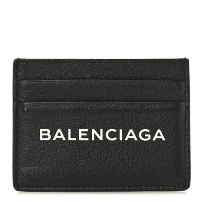 Balenciaga Grained Calfskin Logo Everyday Card Holder Black White 1 of 7