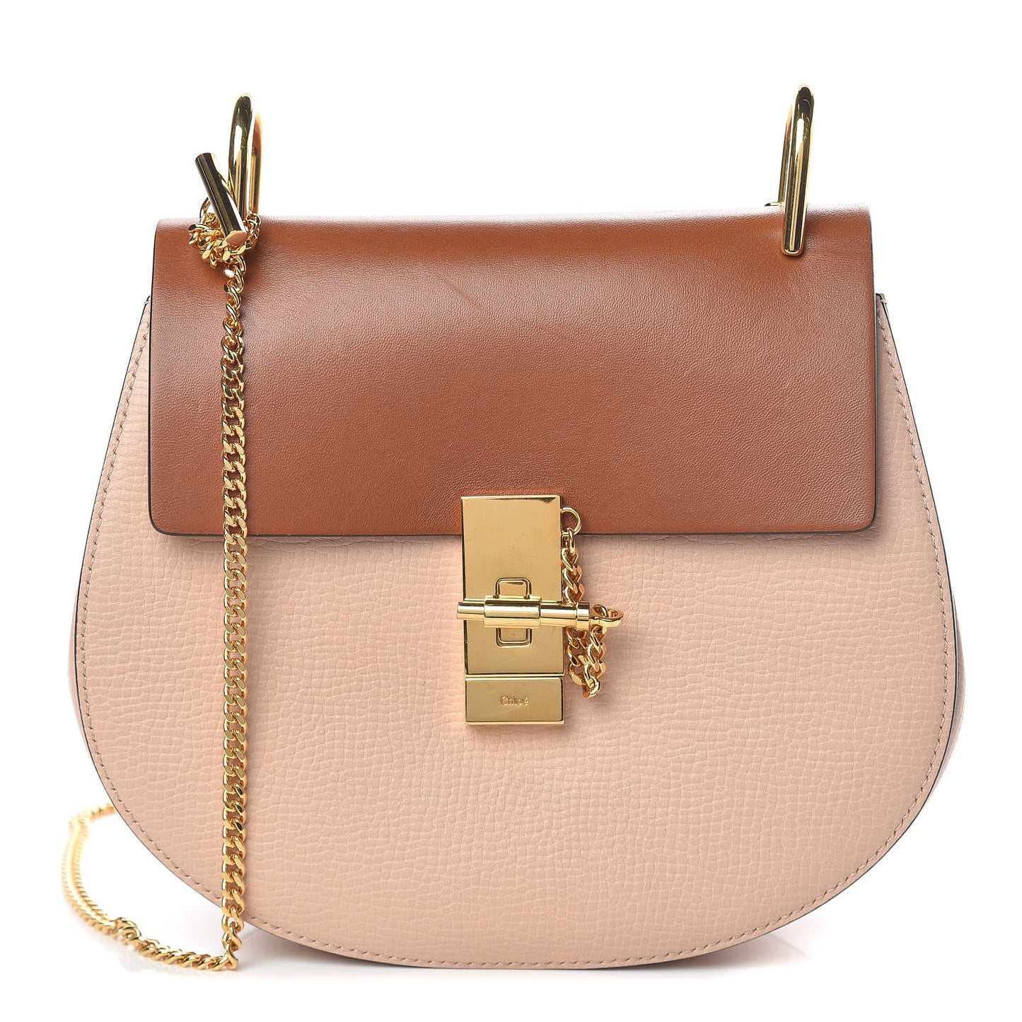 Grained Calfskin Lambskin Bi-Color Drew Shoulder Bag Powder Beige Mustard