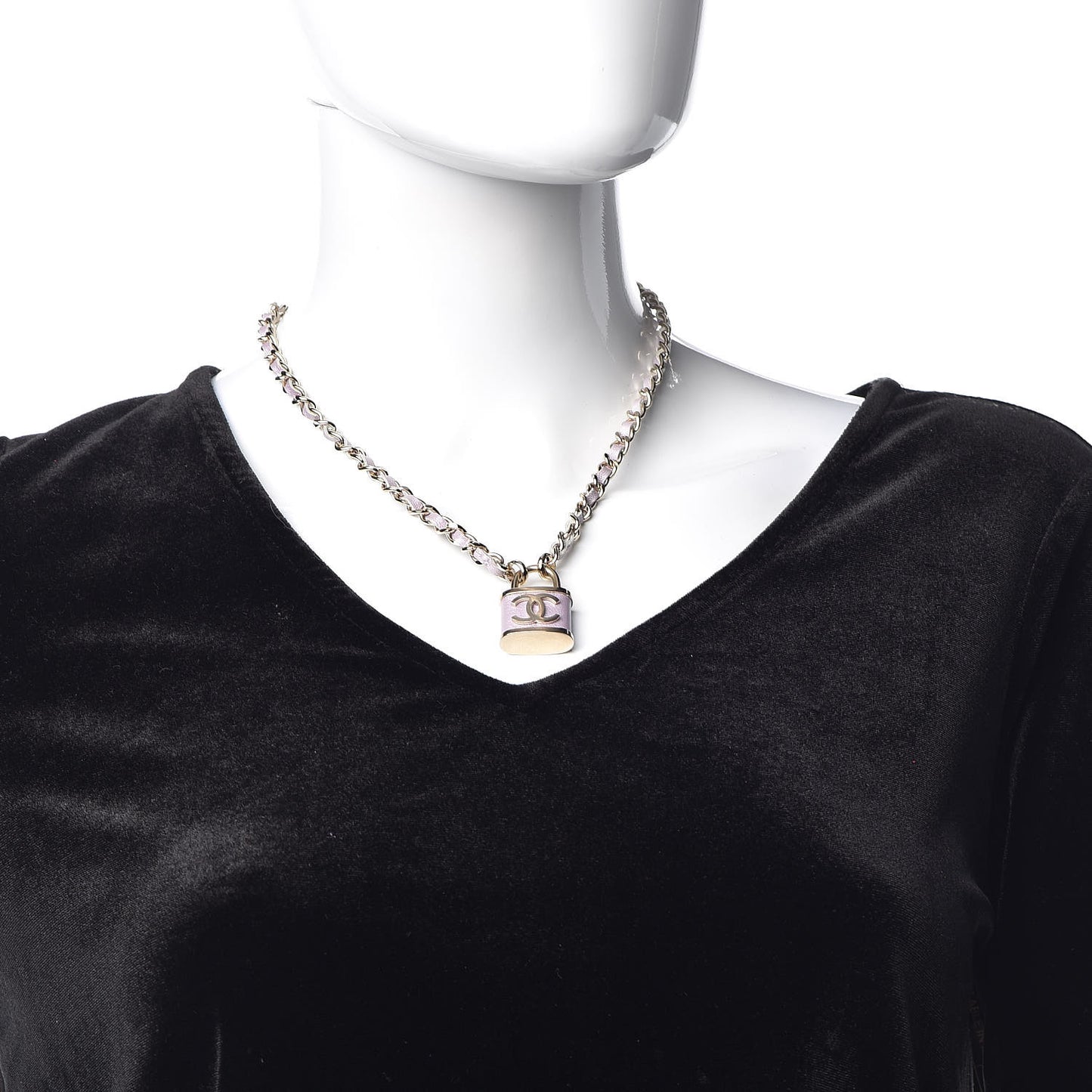 Metal Lambskin Lock Necklace Pink