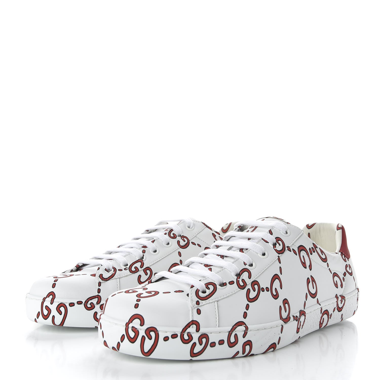 Gucci Calfskin GucciGhost Print Mens Ace Sneakers 8.5 White Hibiscus Red 2 of 10