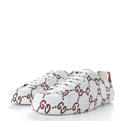Gucci Calfskin GucciGhost Print Mens Ace Sneakers 8.5 White Hibiscus Red 2 of 10