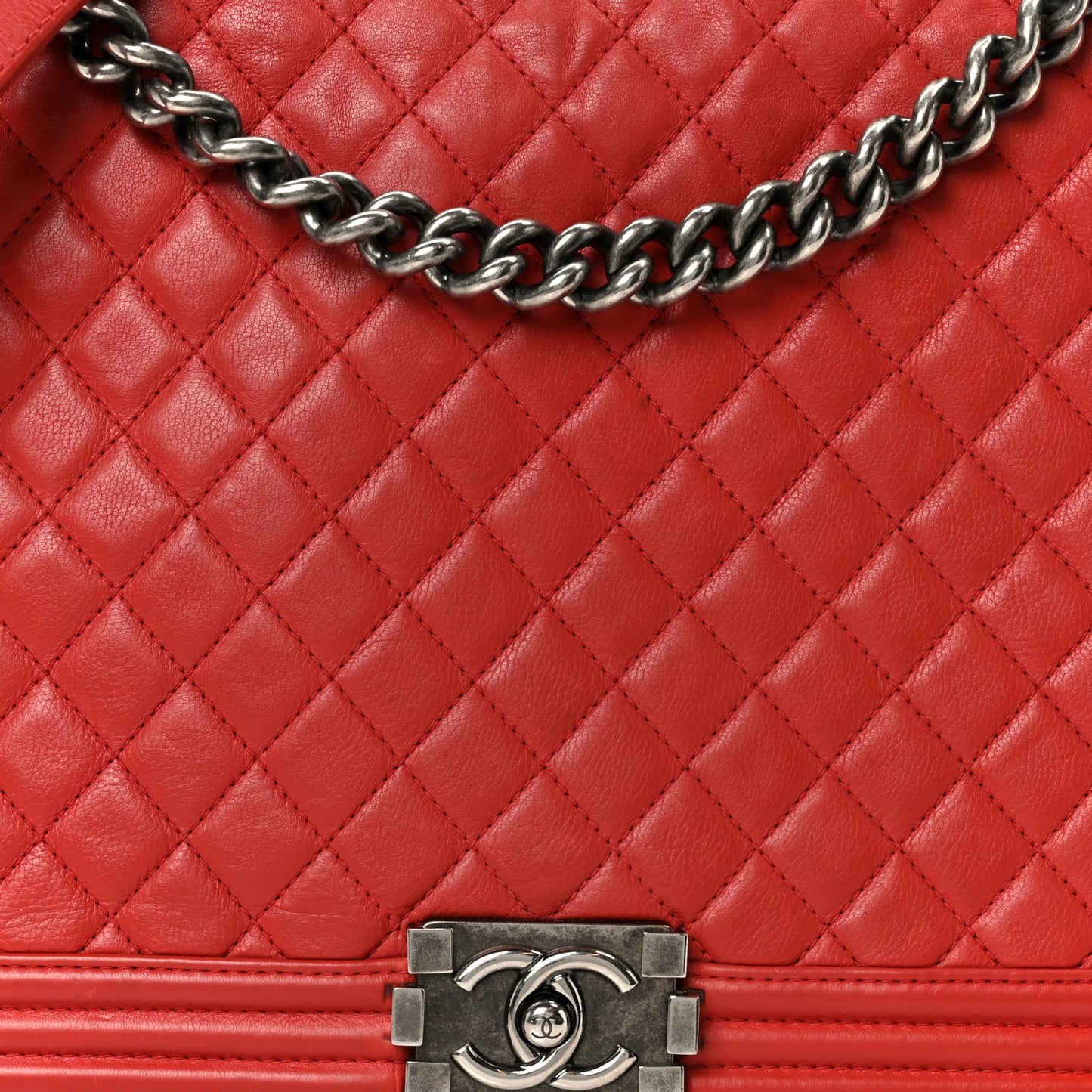 Calfskin Quilted Large Boy Flap Red
