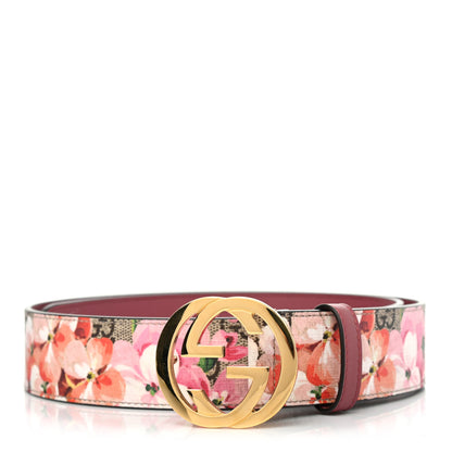 Gucci GG Supreme Monogram Blooms Moon Calfskin Interlocking G 37mm Belt 85 34 Beige Ebony Multicolor Dry Rose 1 of 4