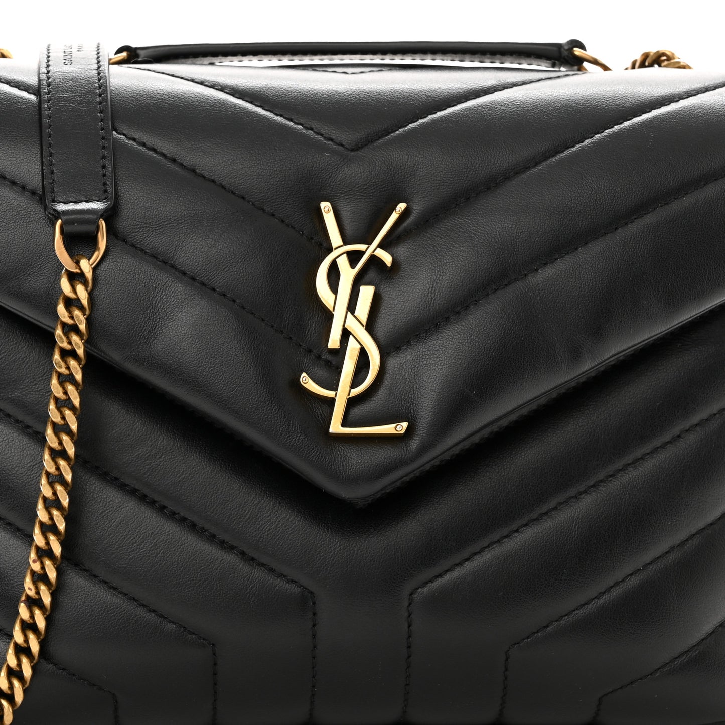 Calfskin Y Quilted Monogram Small Loulou Chain Satchel Black
