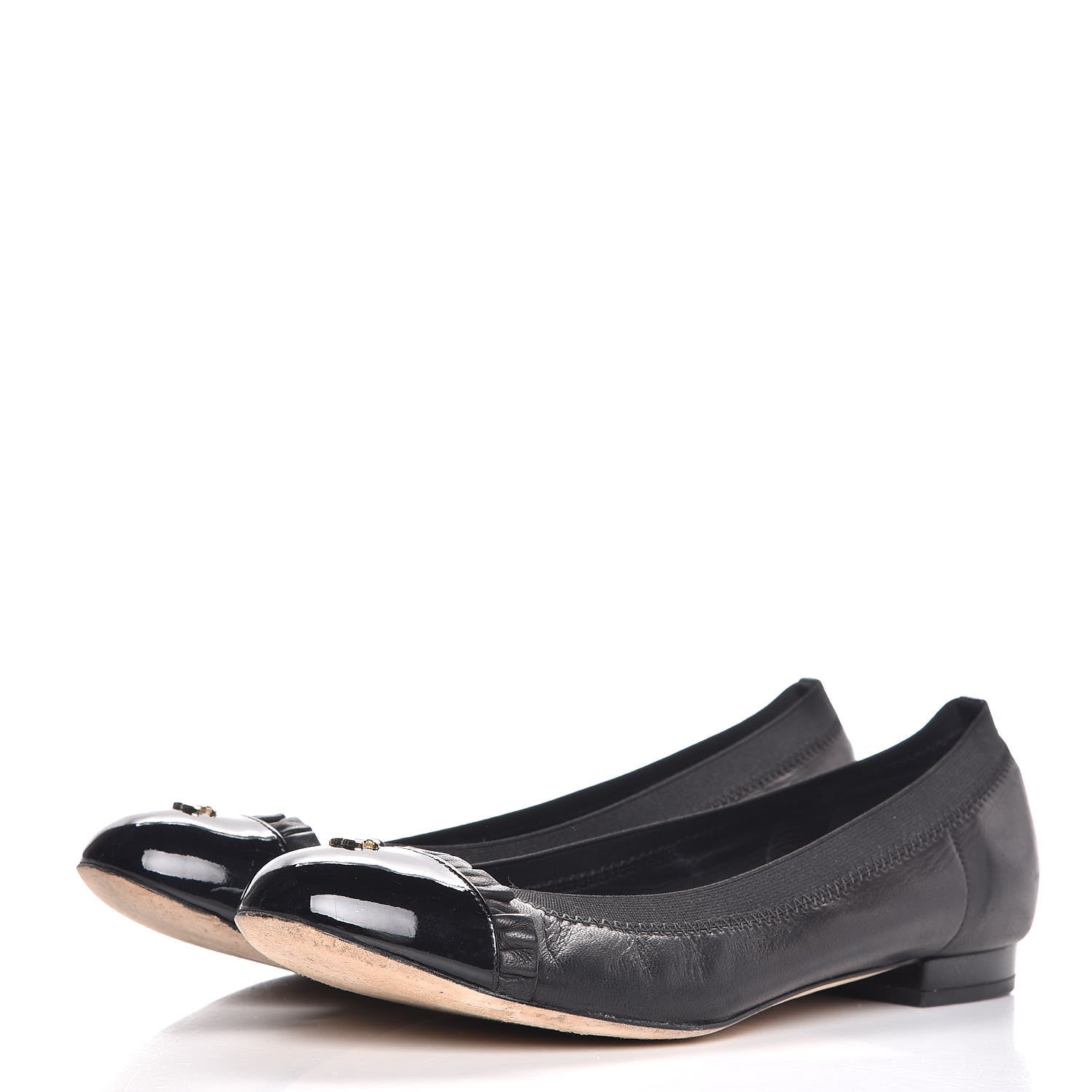 Chanel Lambskin Patent Cap Toe Elastic Ballet Flats 37 Black 3 of 12