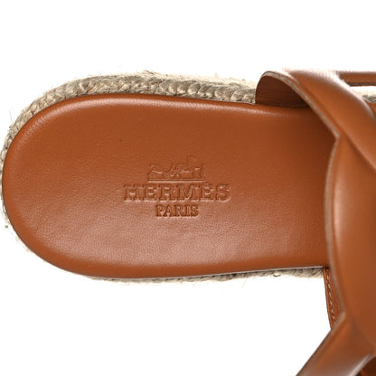 Hermes Nappa Ithea Espadrille Wedge Sandals 38 Naturel 7 of 11