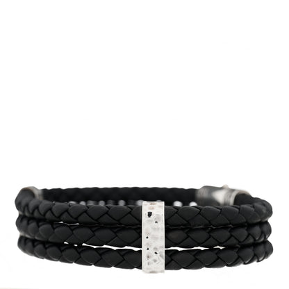 John Hardy Sterling Silver Leather Three Row Braided Hammered Bracelet Black 2 of 5