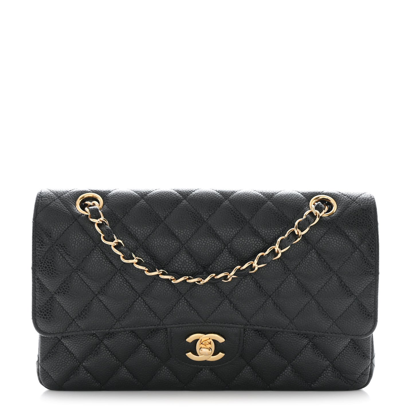 Caviar Quilted Medium Double Flap Black