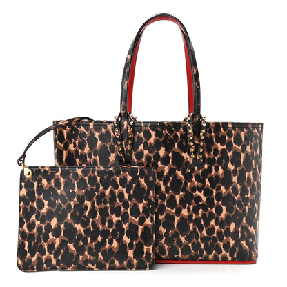 Christian Louboutin Calfskin Leopard Print Spikes Small East West Cabata Tote Brown 1 of 13