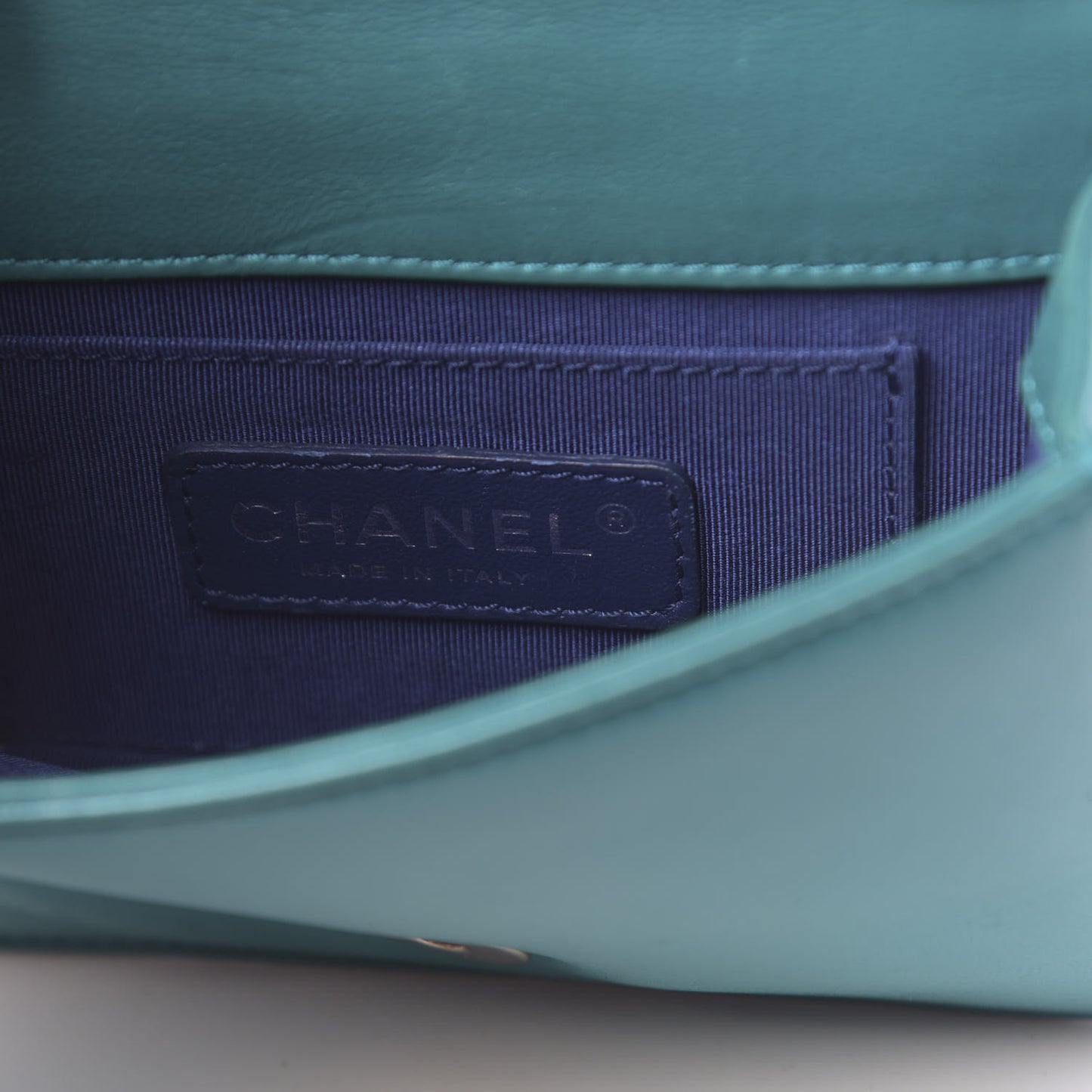 Plexiglass Patent Mini Boy Brick Flap Turquoise Navy